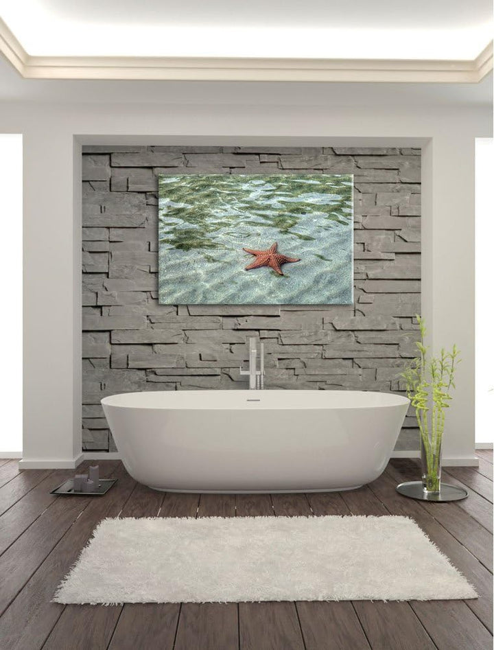 Seestern im klaren Wasser Leinwand, XXL riesige Bilder fertig gerahmt mit Keilrahmen, Kunstdruck auf