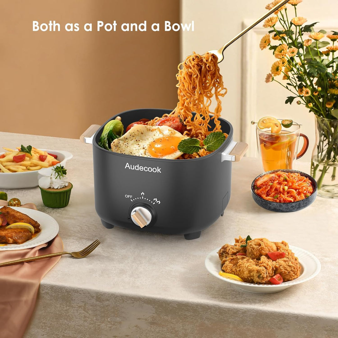 Audecook Elektrischer Hot Pot, 2.5L Tragbare Antihaft Multikocher, Antihaftbeschichtung mit Wabentex