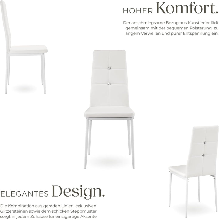 tectake® Moderne Stühle, 6er Set, 6X Stuhl mit Bezug aus Kunstleder, Glitzersteine, als Küchenstühle