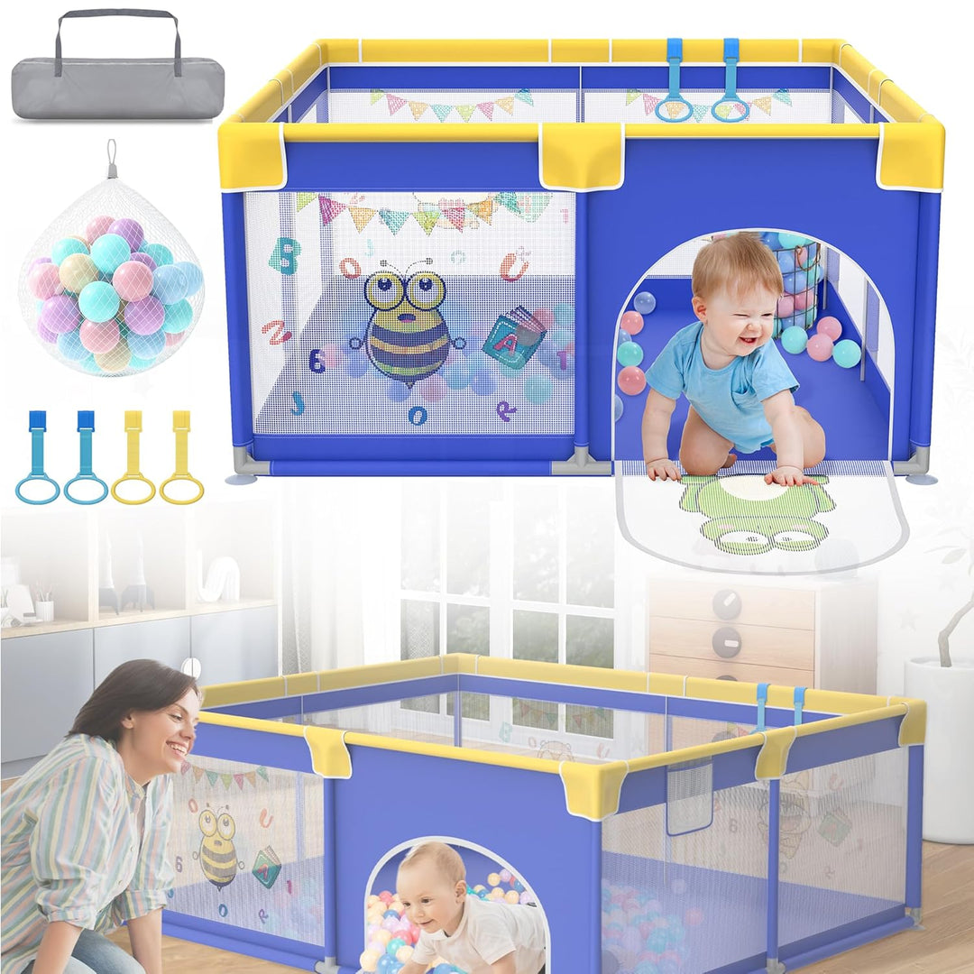 HENGMEI Baby Laufgitter Laufstall Absperrgitter 127x127cm Aktivitätszentrum mit Rutschfester Basis,