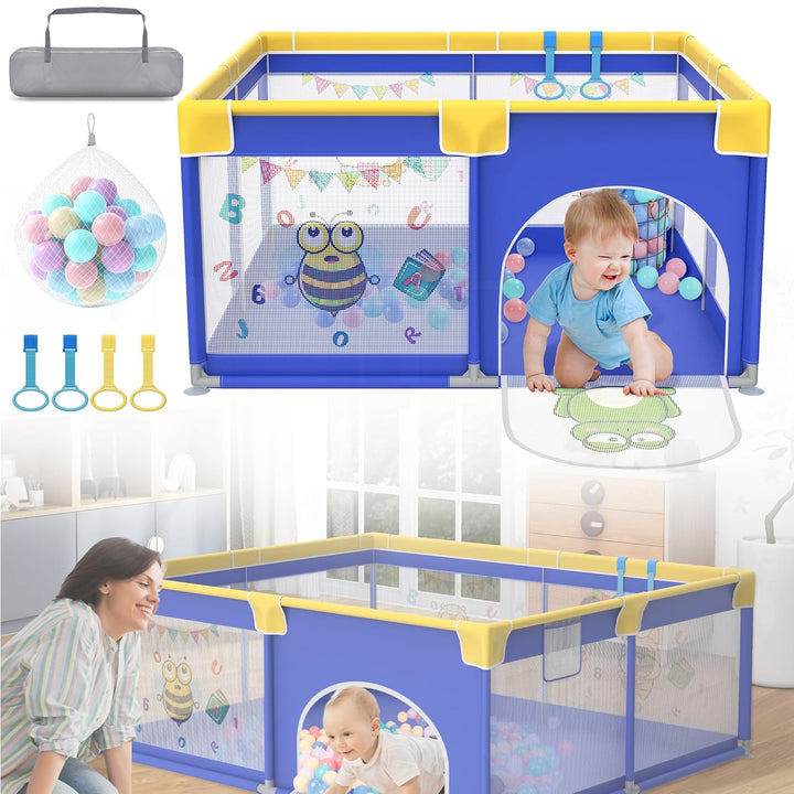 HENGMEI Baby Laufgitter Laufstall Absperrgitter 127x127cm Aktivitätszentrum mit Rutschfester Basis,