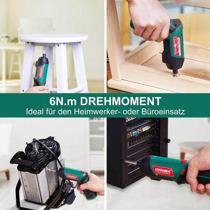 HYCHIKA Akkuschrauber, Cordless Screwdriver 6N·m Drehmoment und 2000mAh Akku 3,6V mit 20 Zubehörteil