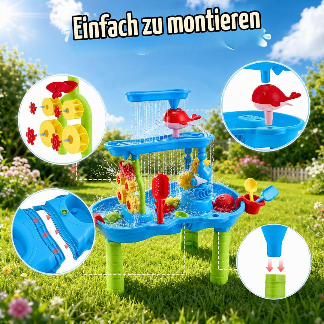 3-Stufiger Sand- und Wasser-Spieltisch für Kleinkinder, Wasserspieltisch Outdoor mit Regen-Effekt &amp;