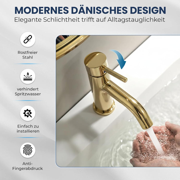 Søvang Wasserhahn Bad – Waschtischarmatur 18,3 cm, Waschbeckenarmatur Messing Glänzend, Anti-Fingerp