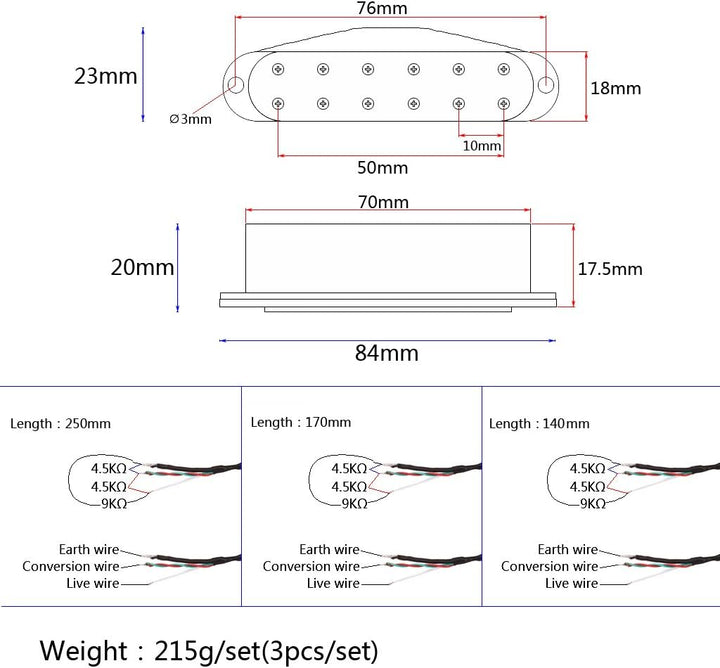 Alnicov Mini-Humbucker-Tonabnehmer für Gitarre, Hals, Mittelsteg, SSS-Tonabnehmer, Set für Stratocas