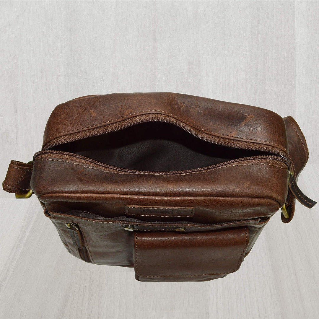 flevado Leder Schultertasche Umhängetasche Unisex Büffelleder Studitasche (dunkelbraun)