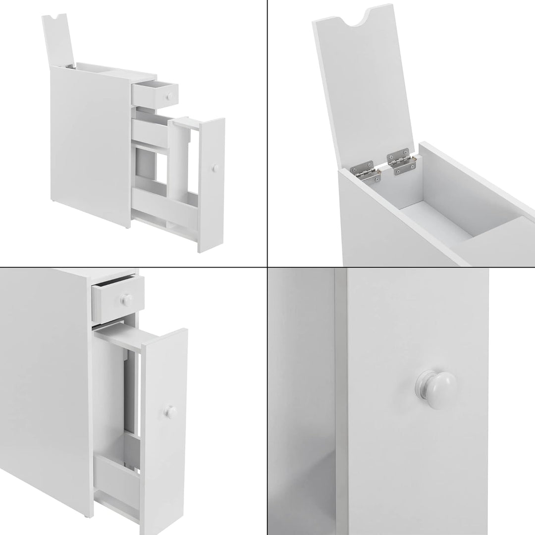[en.casa] Badezimmerschrank Kihniö Nischenregal Küchenschrank Weiss Mehrzweckschrank mit Schubladen