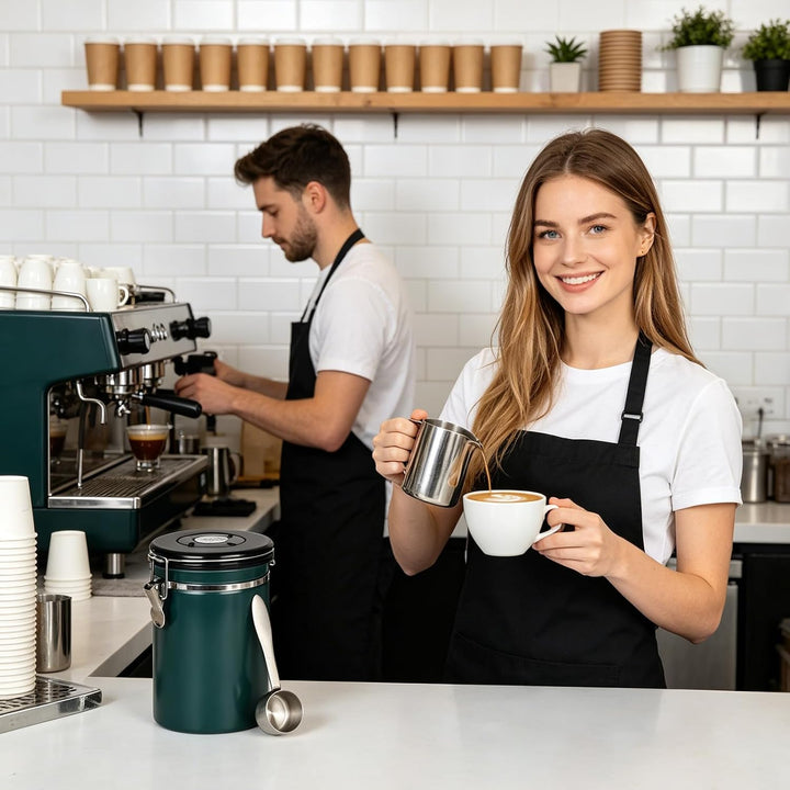 Kaffeedose Luftdicht mit Deckel, 1.8 L Kaffeebohnen Behälter aus Edelstahl mit Auslassventil, Messlö