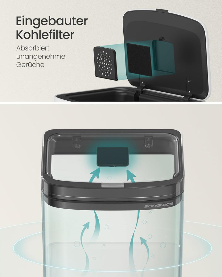 SONGMICS Mülleimer Küche, Mülltrennsystem 3 Fächer, 2 x 10 L und 30 L, Abfalleimer aus Stahl, platzs