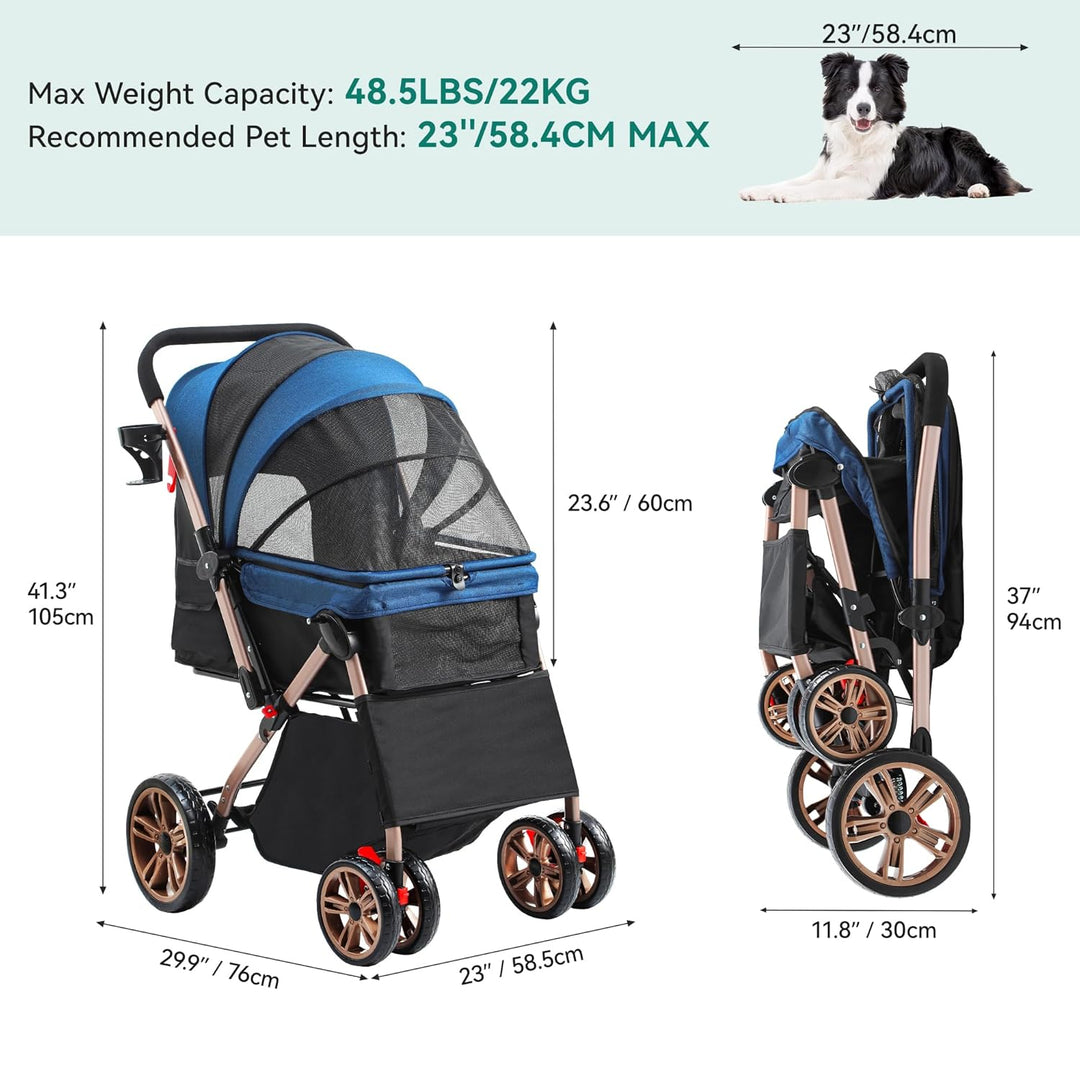 YITAHOME Faltbarer Hundebuggy für kleine Hunde, Haustierbuggy mit umkehrbarem Griff, Netzfenstern, G