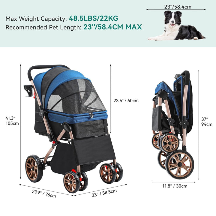 YITAHOME Faltbarer Hundebuggy für kleine Hunde, Haustierbuggy mit umkehrbarem Griff, Netzfenstern, G