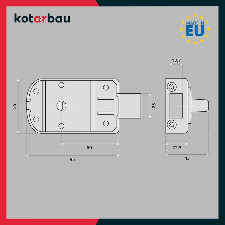 KOTARBAU® Zusatzschloss 60mm 3 Farben mit Aussenzylinder Verschiedenschliessend Kastenschloss Türzus