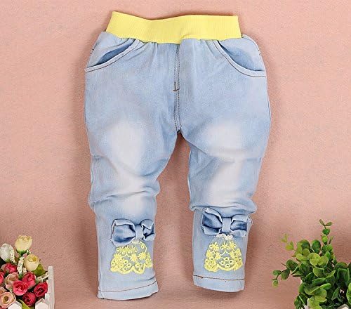 Yao Baby kleidung,Baby Mädchen Kleidungsset 3tlg Button-Stil Jeansjacke gestickte langarm T-Shirt un