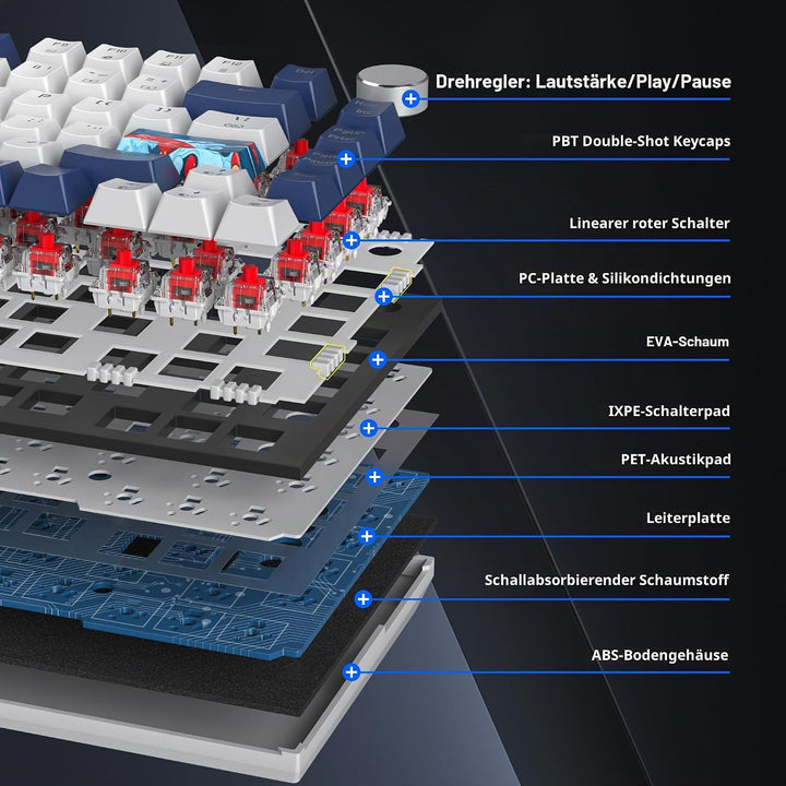 SOLIDEE Verkabelte 75% Mechanische Gaming-Tastatur,hot-swap-fähige Mechanische Tastatur mit Gasket S