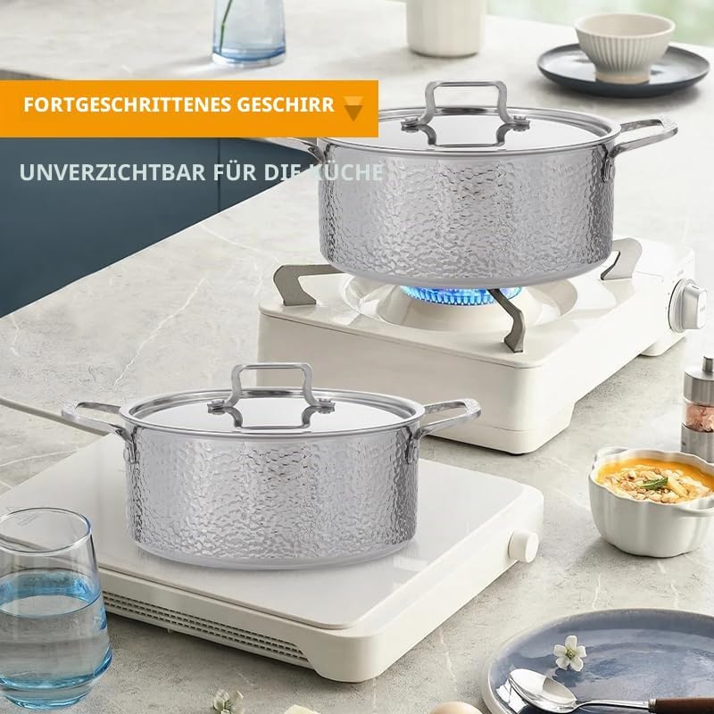 Edelstahl Kochtopf mit Deckel Induktion 3-Schicht Suppentopf Nudeltopf Hammerschlag Design grosser T