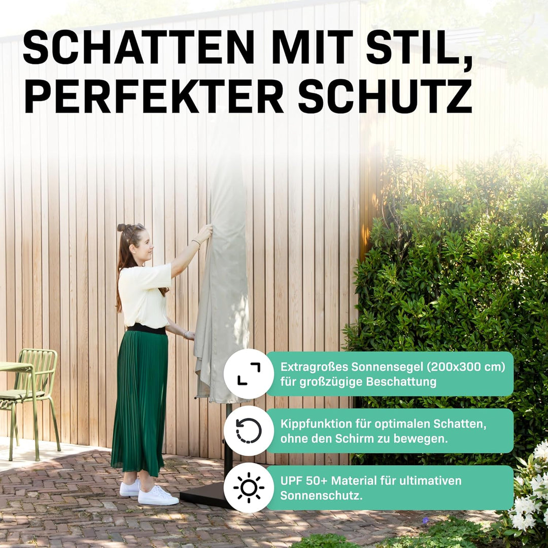 VONROC Premium-Sonnenschirm Rapallo 200x300cm – Robuster Sonnenschirm – Neigbar – UV-beständiges Tuc