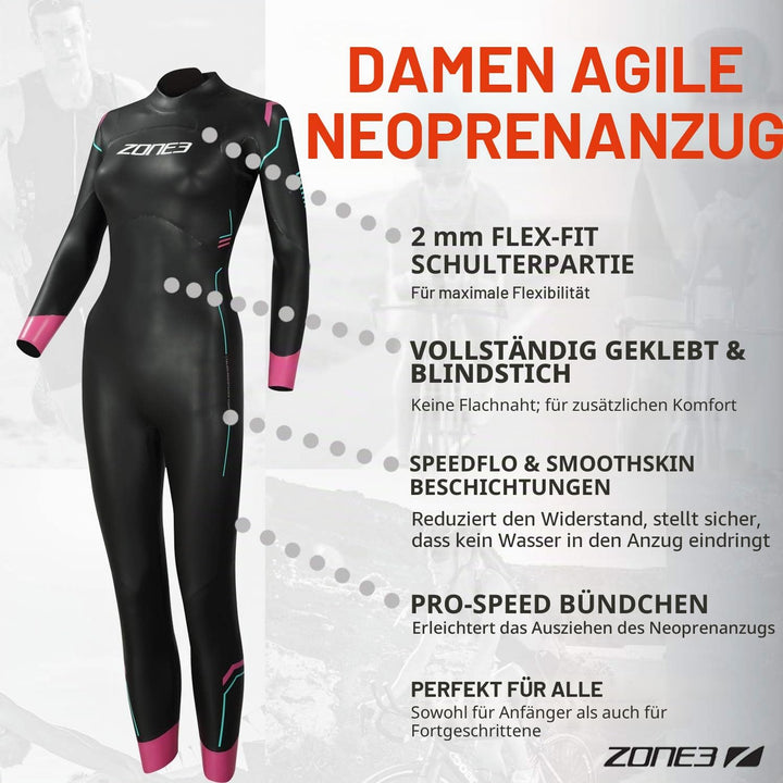 Zone3 Agile Neoprenanzug Damen schwarz
