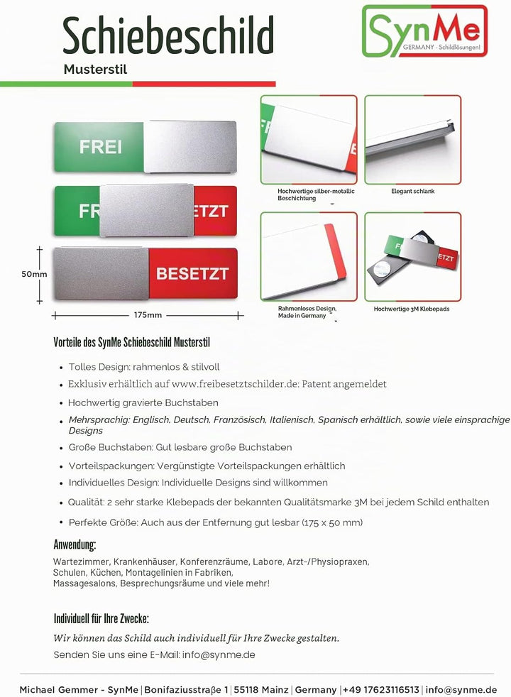 Frei/Besetzt-Schild Style: "BITTE KLOPFEN/BITTE NICHT STÖREN" 175x50mm - Design Made in Germany - Gr