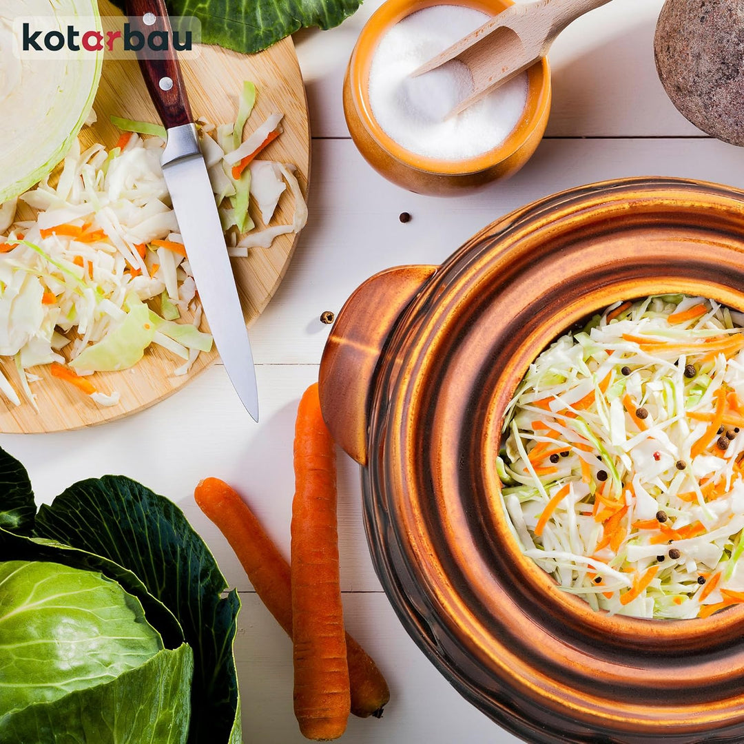 KOTARBAU® Gärtopf Steinguttopf 3,2 L Sauerkrauttopf Gurkentopf mit Deckel Einmachtopf Keramiktopf St