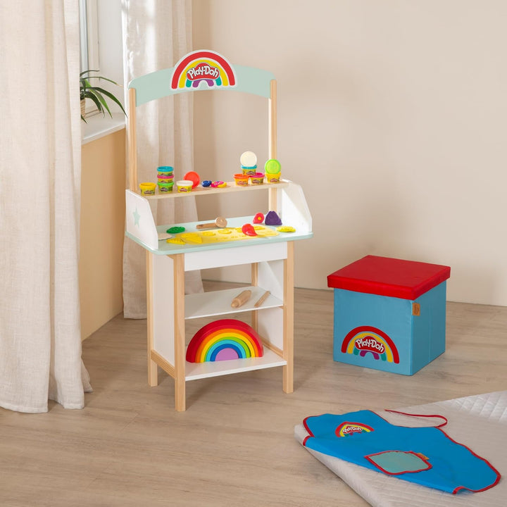 roba x Play-Doh Eisstand - Spielset aus FSC-zertifiziertem Holz mit 12 Knetdosen, Holzwerkzeug, Schü