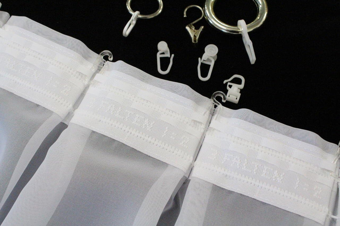 EASYHomefashion Hochwertige Fertiggardine Voile Store Deko Schal mit Faltenband Bleiband 3-Falten-KR