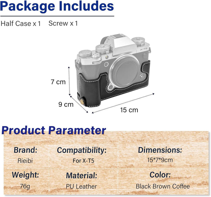 Rieibi Fuji XT5 Schutzhülle – hochwertiges PU-Leder Halbtasche für Fujifilm X-T5 Digitalkamera – sch