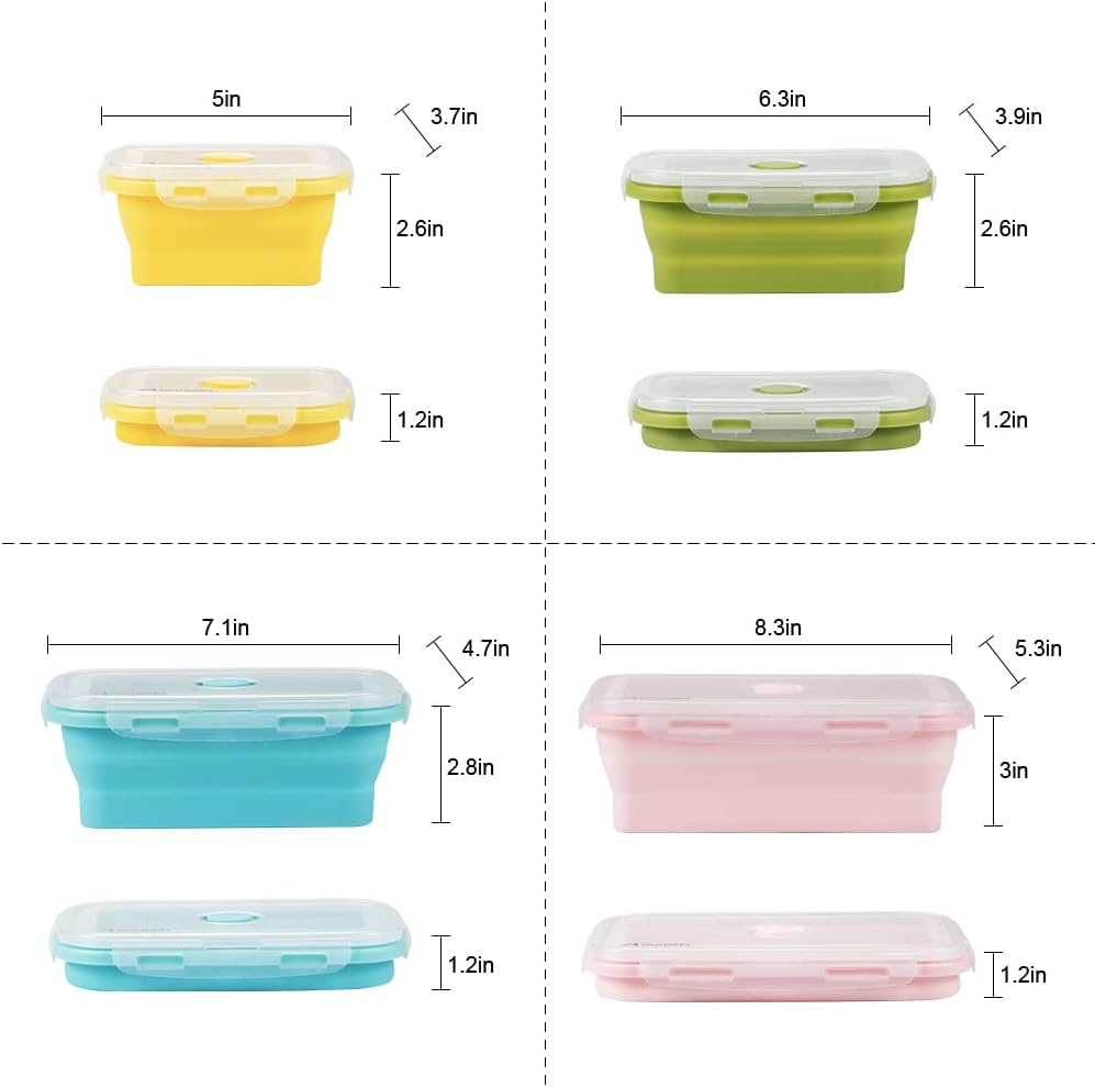 Faltbare Frischhalteboxen 4 PCS Faltbare Frischhaltedosen, Platzsparende Lunchbox für Camping Büro S