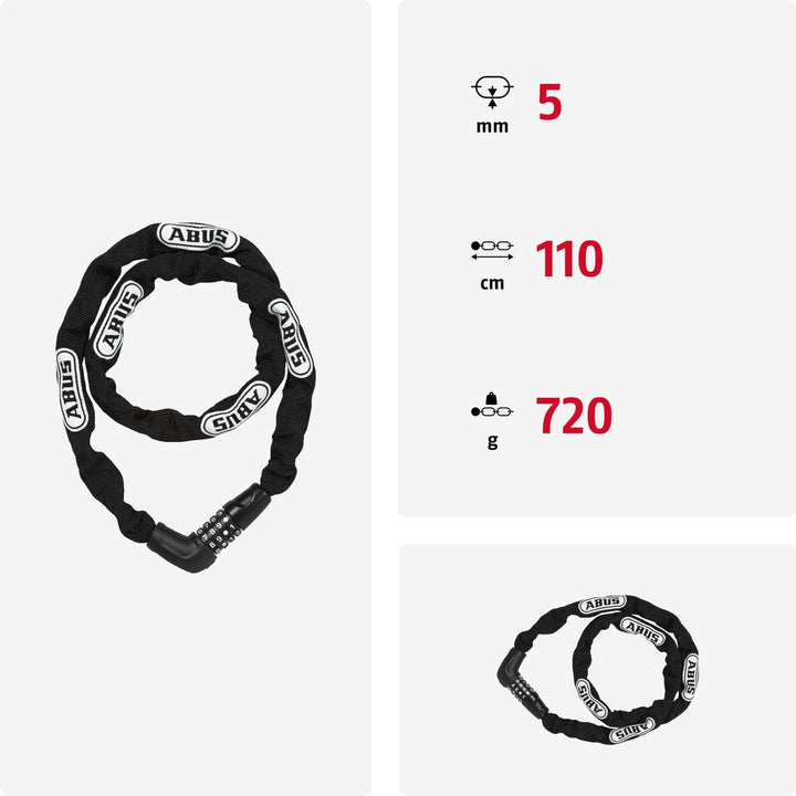 ABUS Kettenschloss Steel-O-Chain 5805C – Zahlenschloss aus 5 mm starken Stahlkette – ABUS-Sicherheit