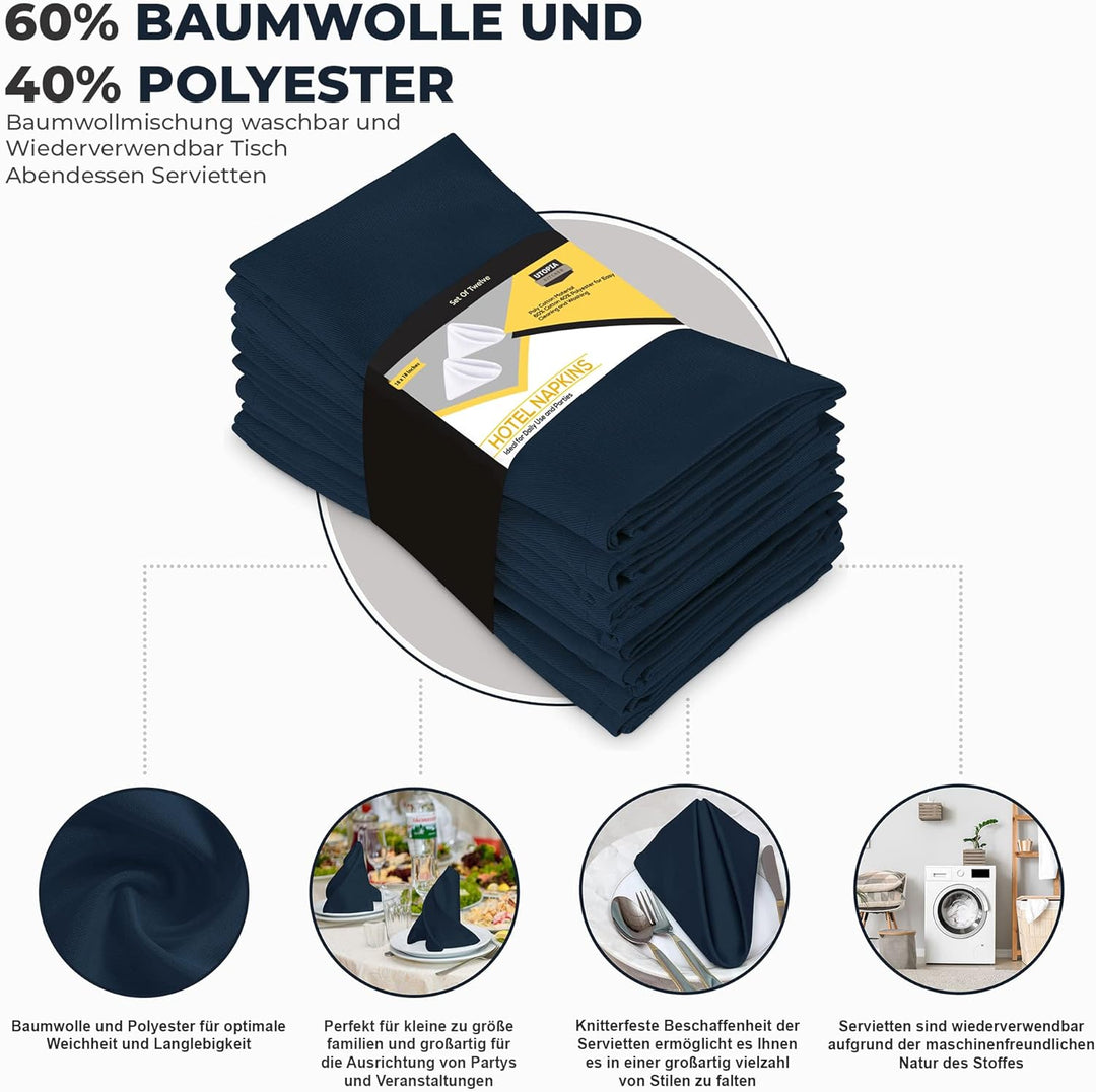 Utopia Kitchen Stoffservietten [12er Pack, Marine] 46x46 cm Waschbare Tischservietten für Hotel, Mit