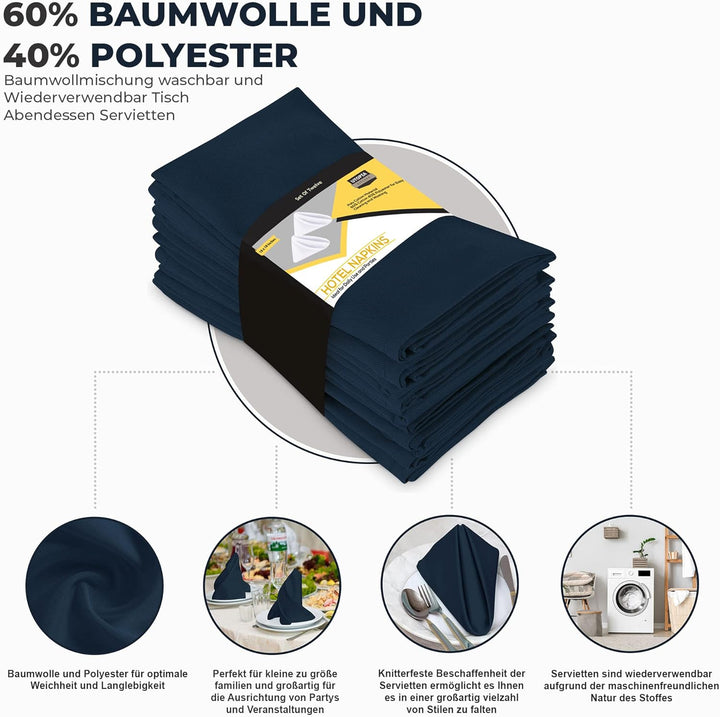Utopia Kitchen Stoffservietten [12er Pack, Marine] 46x46 cm Waschbare Tischservietten für Hotel, Mit
