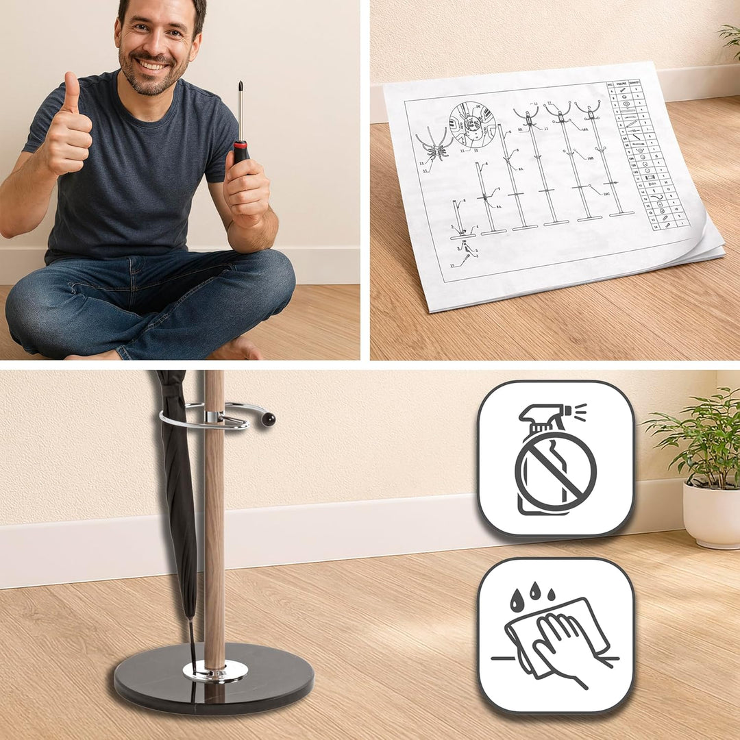 HAKU Möbel Garderobenständer braun, chrom, Marmor, Metall - Masse: H 171 cm x Ø 39 cm, Style: Modern