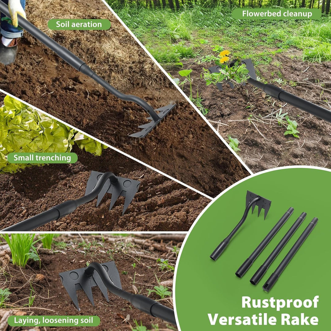 Garden Harke, 140cm Langer Griff, 4 Zinken Schwerlast Gartenrechen Metal Kohlenstoffstahl Garten Rec