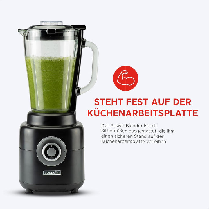 Bourgini Power Blender 1.75L- Standmixer Glas - 1000 Watt - Mixer Smoothie maker - Blender to go mit