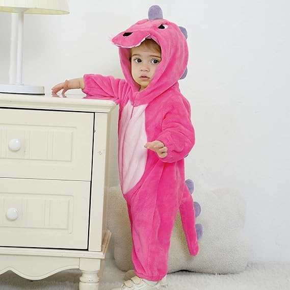 LOLANTA Baby Dinosaurier Drachen Kostüm mit Kapuze, Kinder Flanell Overall, Karneval Kostüm für Klei