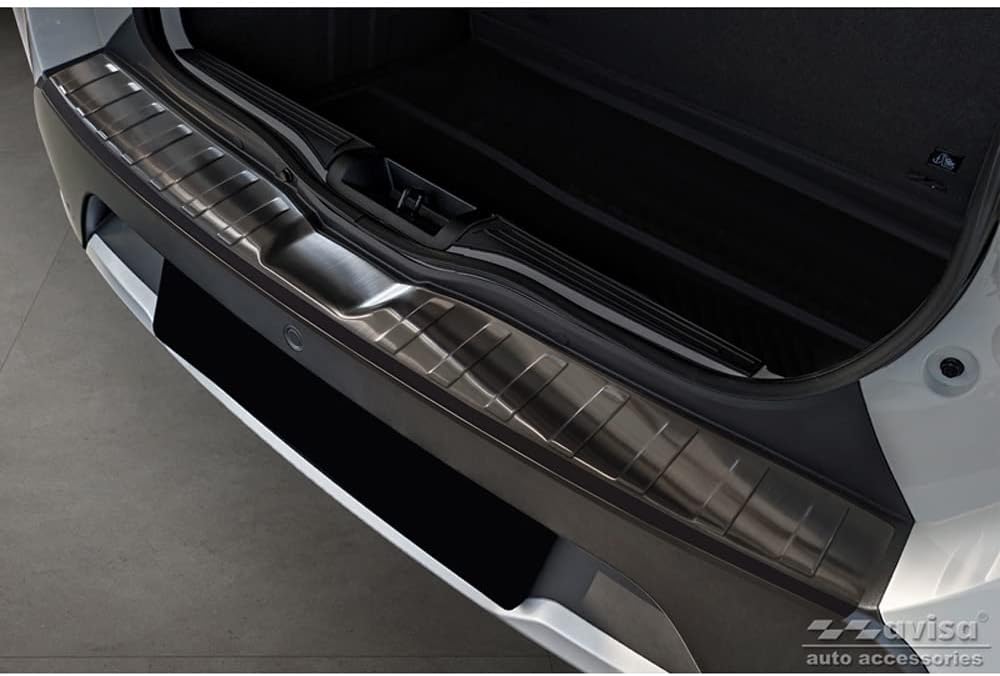 Avisa Schwarz Edelstahl Heckstossstangenschutz kompatibel mit Dacia Spring 2020- 'Ribs'