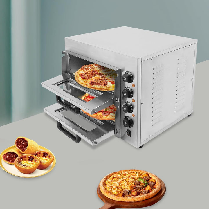 Pizzaofen elektrisch Edelstahl 3000W für den Innenbereich Doppelstock Pizzabackofen 2 Etagen mit Tem