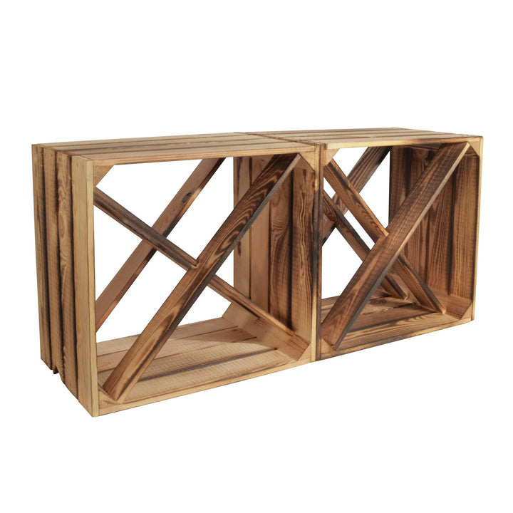 2 Set Weinregal Wino aus Holz - Geflammt X Regal Holzkiste 2 X Geflammt Regal, 2 X Geflammt Regal