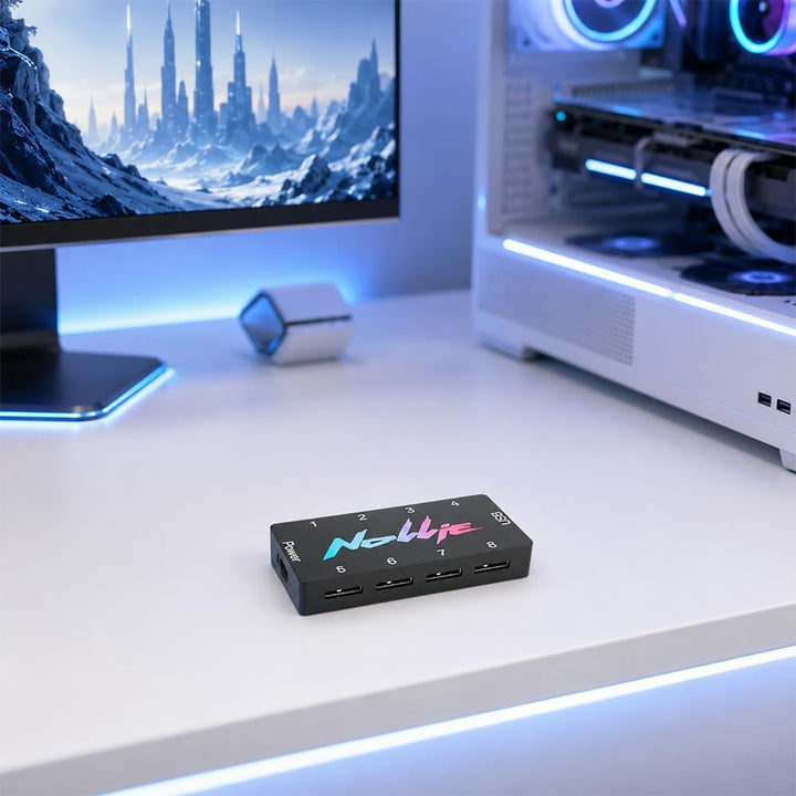 ARGB Controller, ZMCVOE 8-Port RGB Controller PC mit 2 SATA Kabel, 5V 3PIN PC-Beleuchtungs-Hub, ARGB