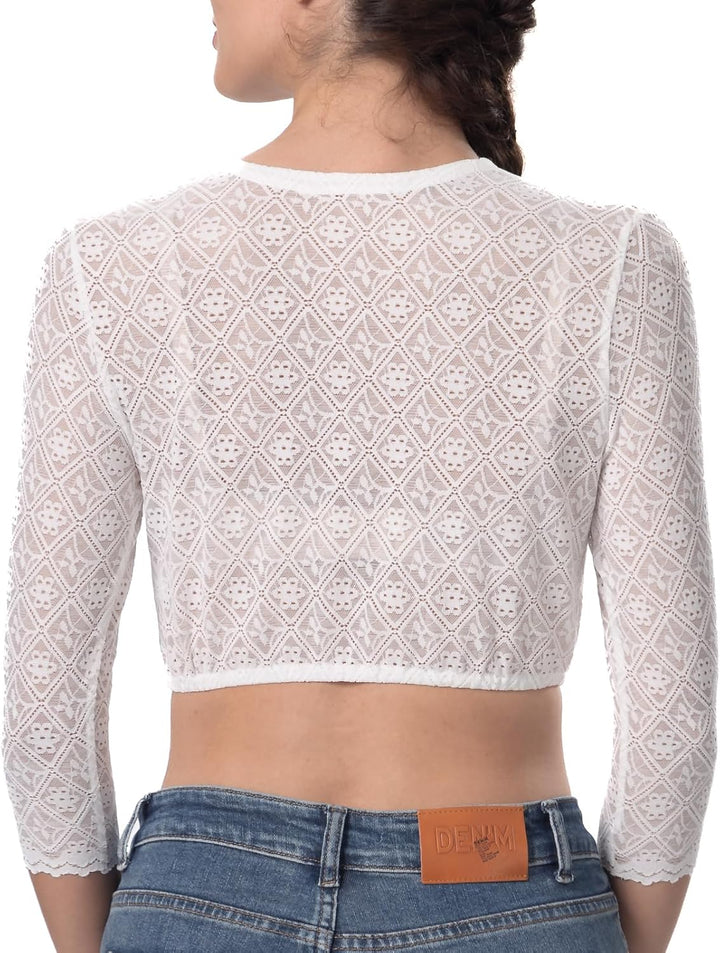 Dirndlbluse Damen Trachtenbluse Creme Dirndl Bluse für Bavarian Oktoberfest 34 Creme-48, 34 Creme-48