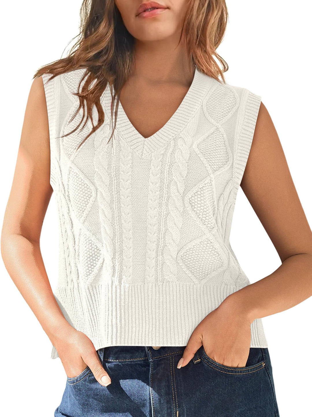 Tongmingyun Pullunder Damen Ärmellos V-Ausschnitt Strick Pullover Basic Strickweste Einfarbig Tank T