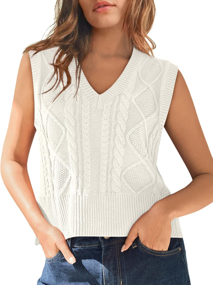 Tongmingyun Pullunder Damen Ärmellos V-Ausschnitt Strick Pullover Basic Strickweste Einfarbig Tank T