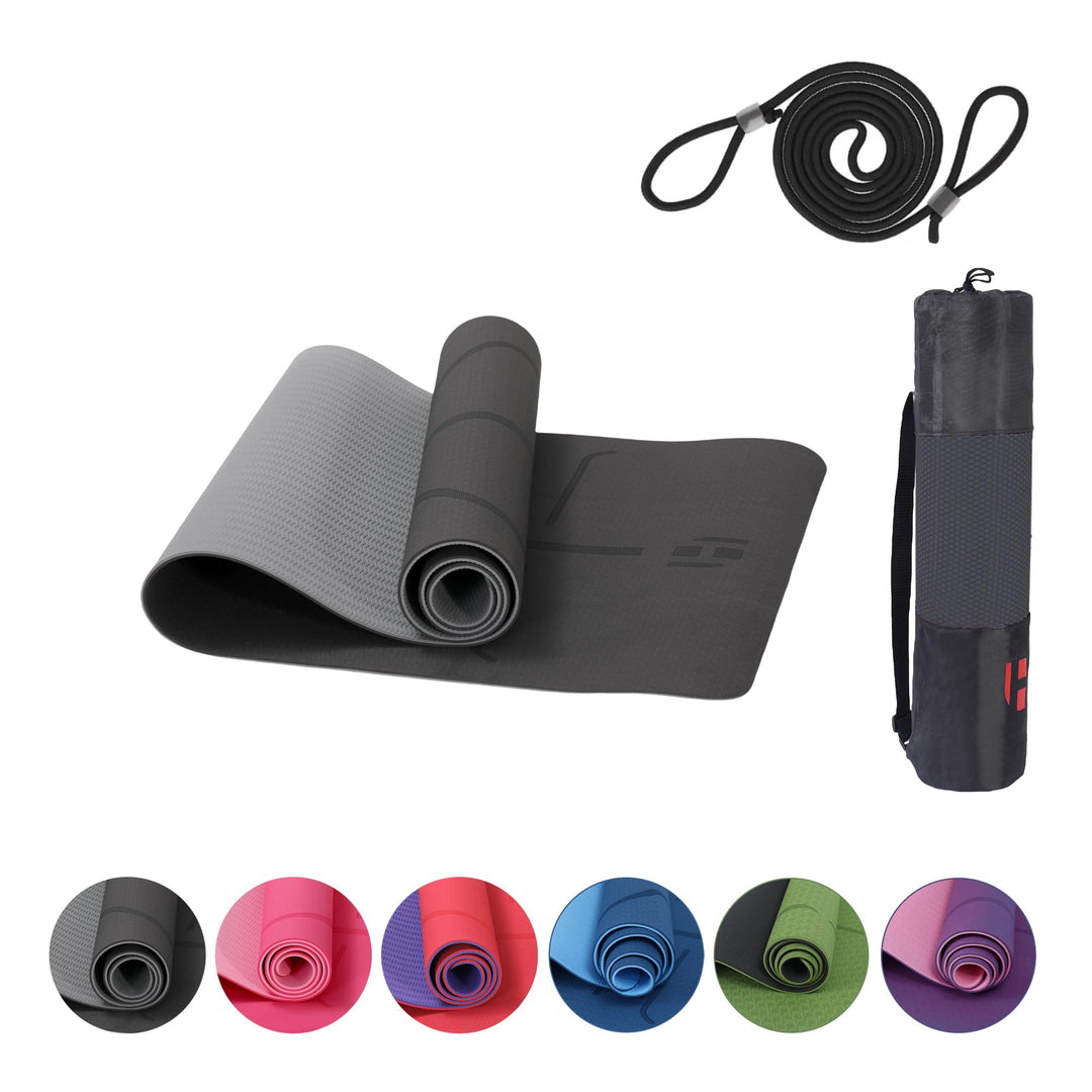 Habib Yogamatte Set mit Yogablöcken – Rutschfeste gepolsterte Fitnessmatte inkl. Tragetasche mit Sch