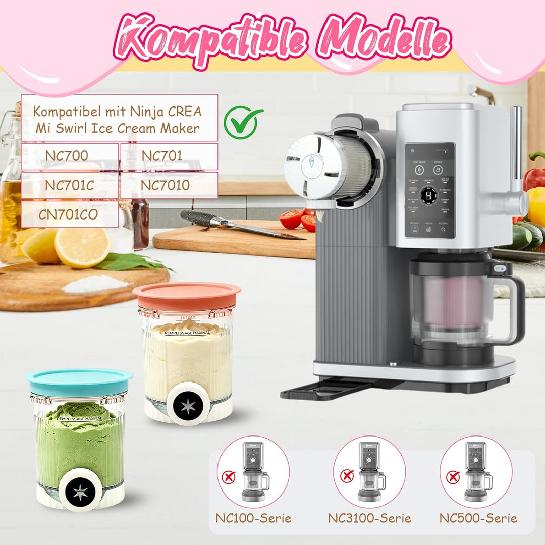 4 Stück für Ninja Swirl Creami Behälter, 480 ml Eisbehälter für NC701 & NC700 Serie Eismaschinen, Ei
