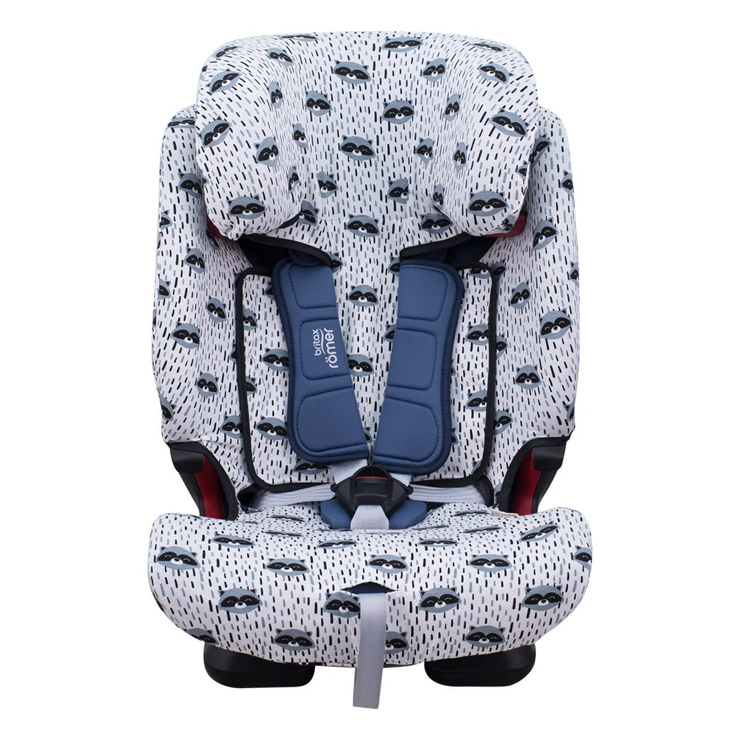JYOKO Kids Bezug für Autositz kompatibel mit Romer Advansafix, Evolva IV M, aus Baumwolle (Raccoon,