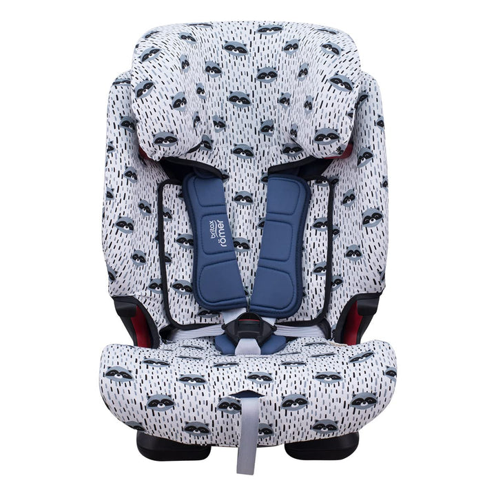 JYOKO Kids Bezug für Autositz kompatibel mit Romer Advansafix, Evolva IV M, aus Baumwolle (Raccoon,