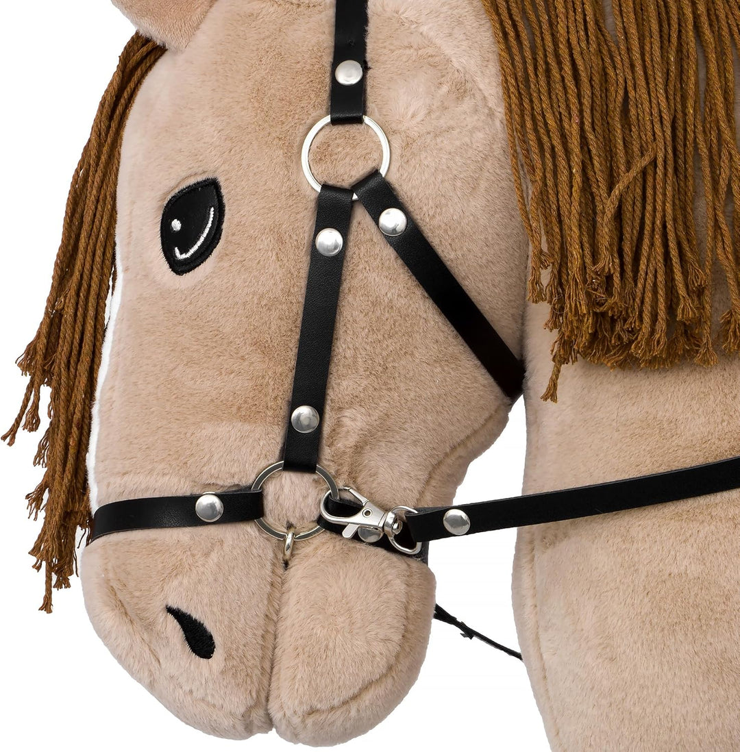 Start Hobby Horse Steckenpferd aus Plüsch mit Holzstock – Realistisches Stockpferd mit Langer Mähne