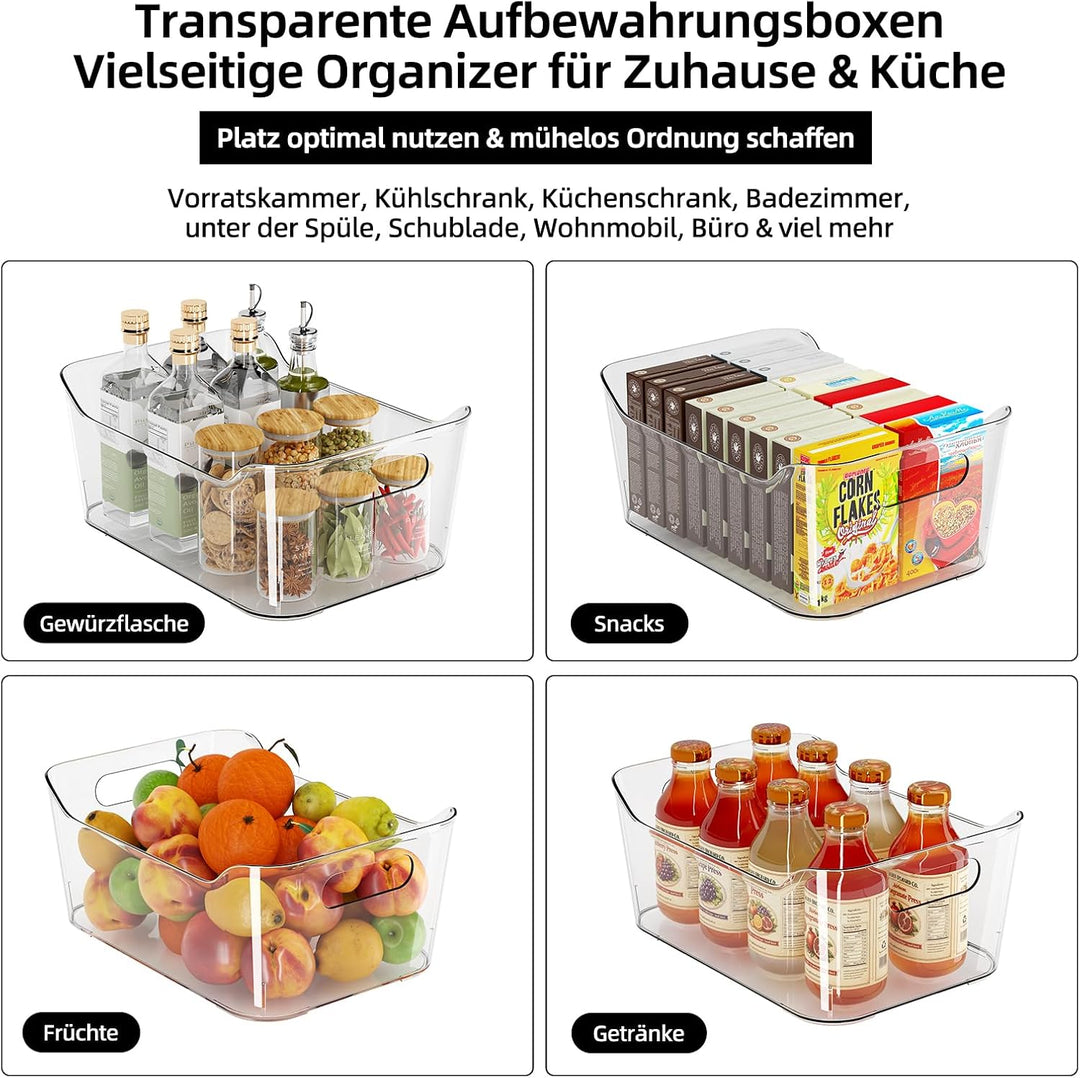 8 Stück aufbewahrungsbox küche küchenschrank organizer mit Griff | Transparent, Kunststoff kühlschra