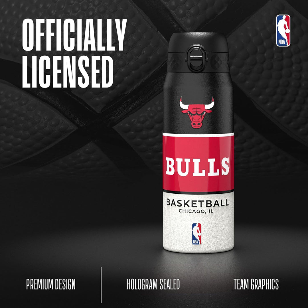 ion8 NBA Chicago Bulls Trinkflasche Mit Herausnehmbarem Strohhalm, 750ml/24oz, Auslaufsichere Isolie