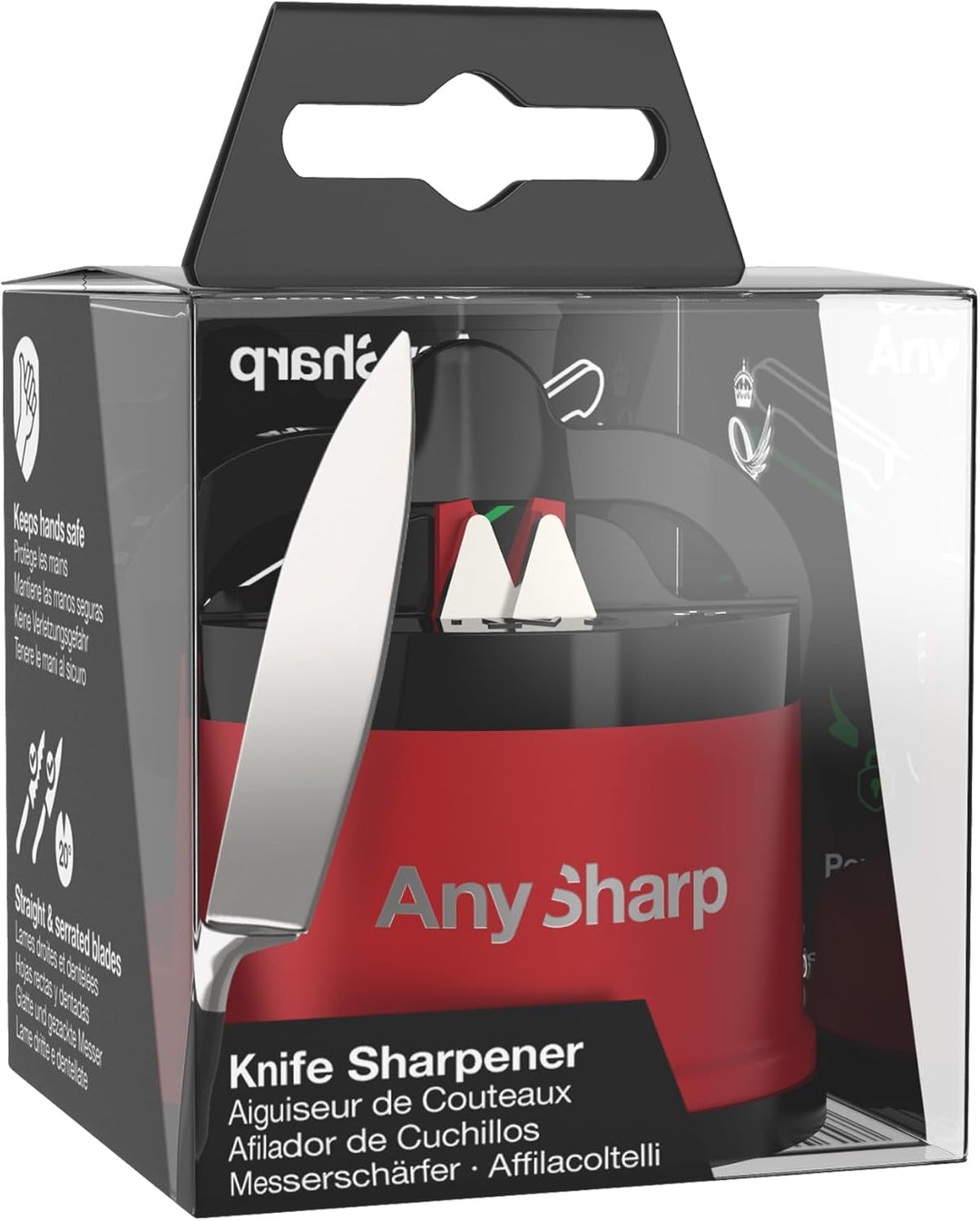 AnySharp Pro Metall Messerschärfer, Freihändige Sicherheit, PowerGrip Saugnapf, Schärft alle Küchenm