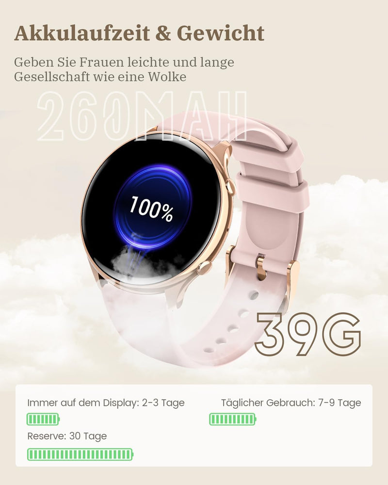 RUXINGX Smartwatch Damen mit Telefonfunktion, HD Voll Touchscreen, Fitness Tracker mit 120 Sportmodi